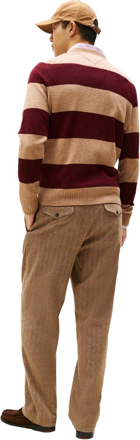 imageTommy Hilfiger mens Lambswool Crewneck Sweater PulloverSafari Canvas HeatherDeep Burgundy Heather