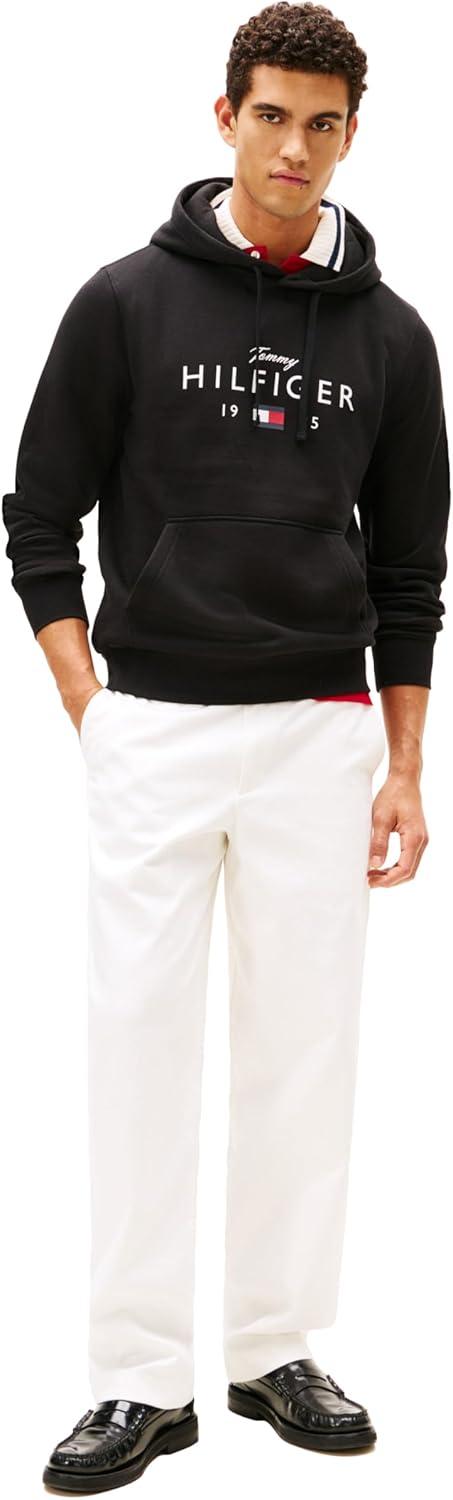 imageTommy Hilfiger mens Medium Weight Cotton Hoodie Sweatshirt With Printed Logo and DrawstringBlack