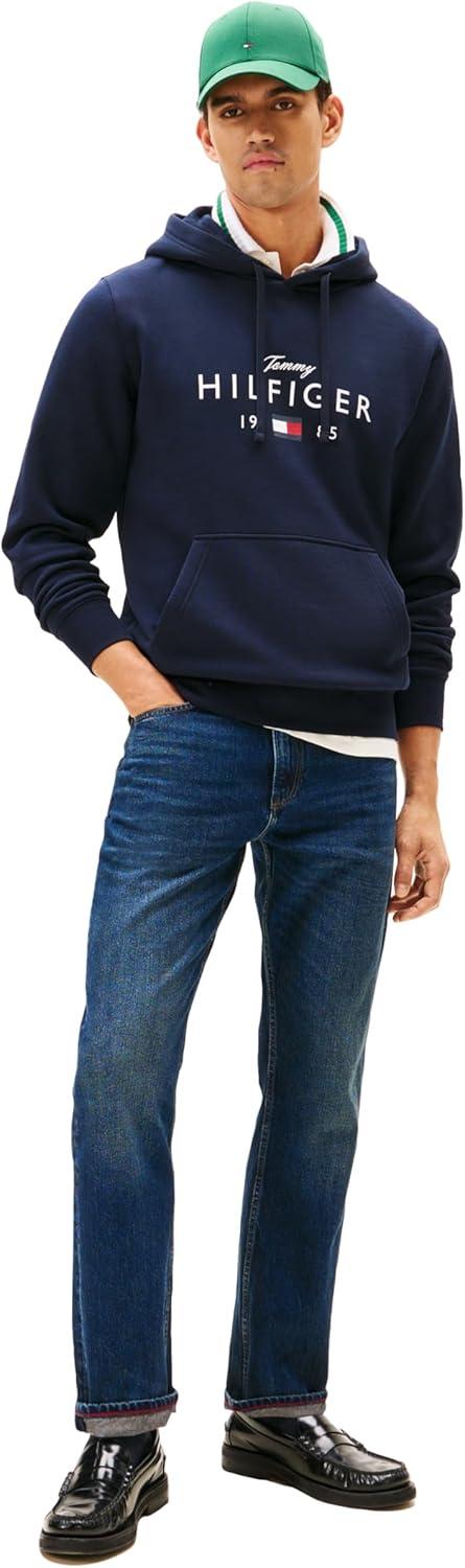 imageTommy Hilfiger mens Medium Weight Cotton Hoodie Sweatshirt With Printed Logo and DrawstringDesert Sky