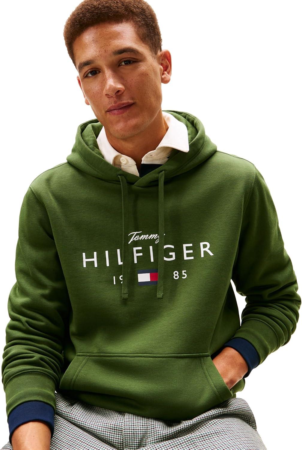 imageTommy Hilfiger mens Medium Weight Cotton Hoodie Sweatshirt With Printed Logo and DrawstringMountain Pine