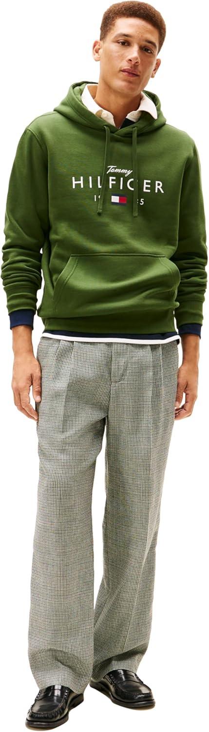 imageTommy Hilfiger mens Medium Weight Cotton Hoodie Sweatshirt With Printed Logo and DrawstringMountain Pine