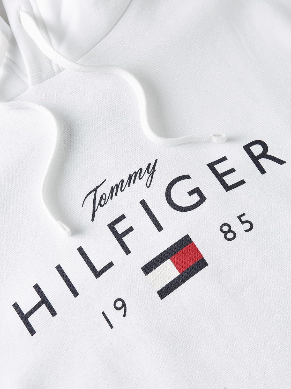 imageTommy Hilfiger mens Medium Weight Cotton Hoodie Sweatshirt With Printed Logo and DrawstringWhite
