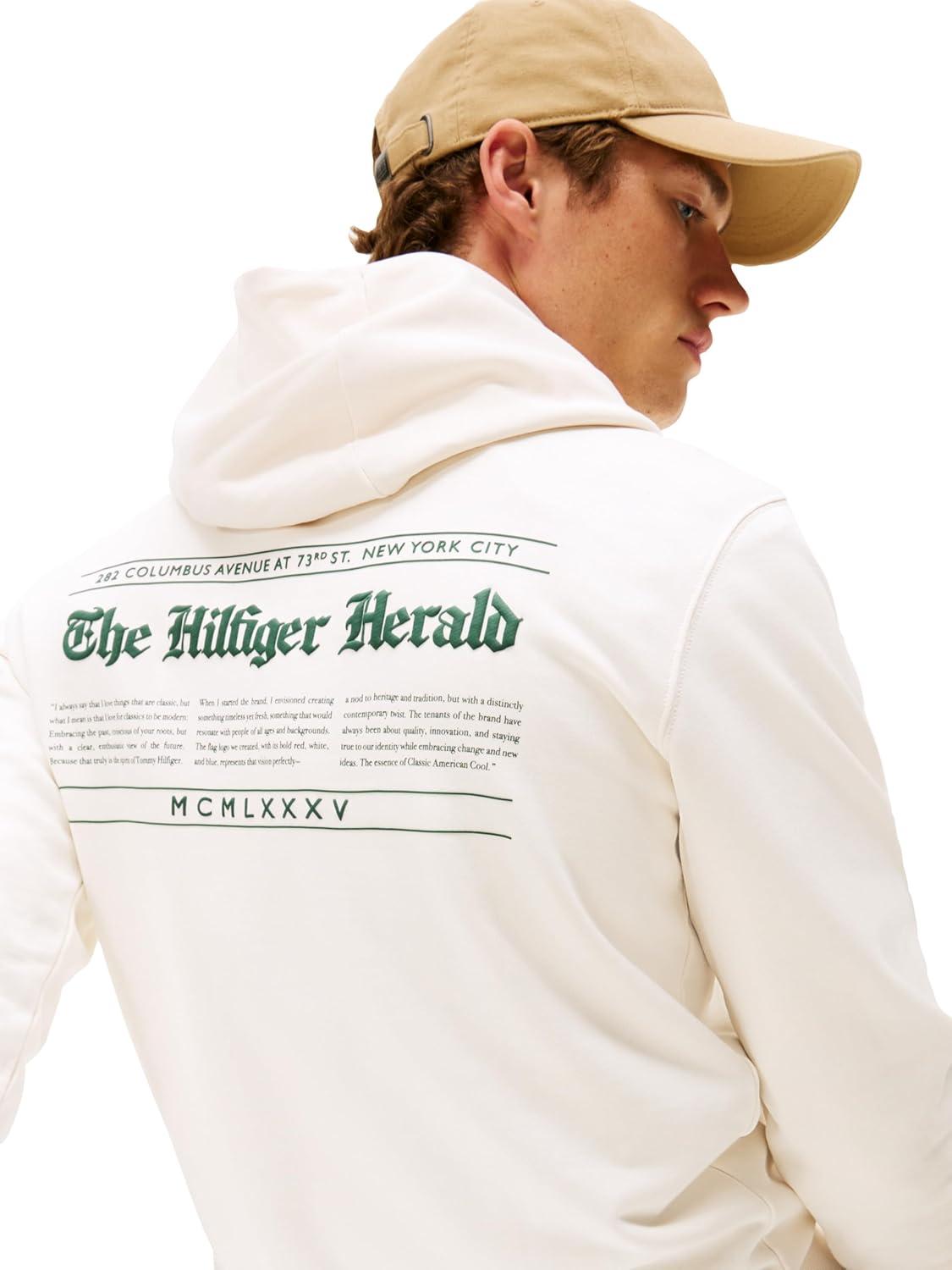 imageTommy Hilfiger mens Medium Weight Cotton Hoodie With Signature Graphic Herald LogoIvory Petal