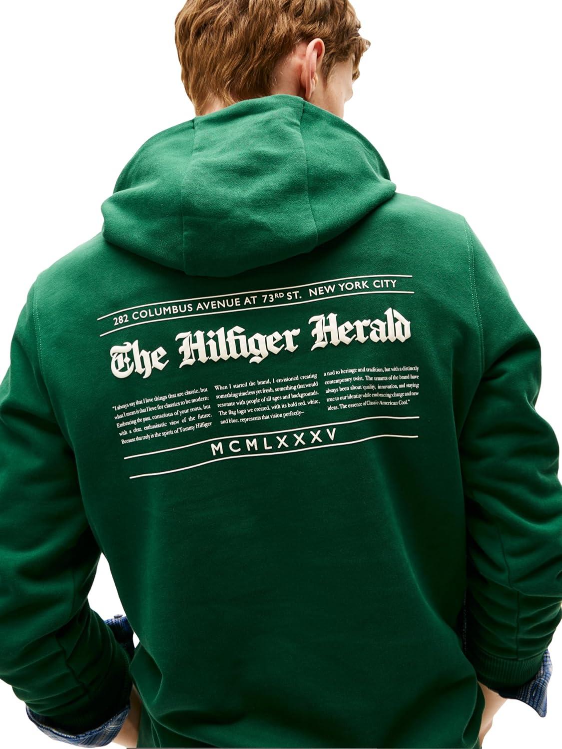 imageTommy Hilfiger mens Medium Weight Cotton Hoodie With Signature Graphic Herald LogoOrnamental Green