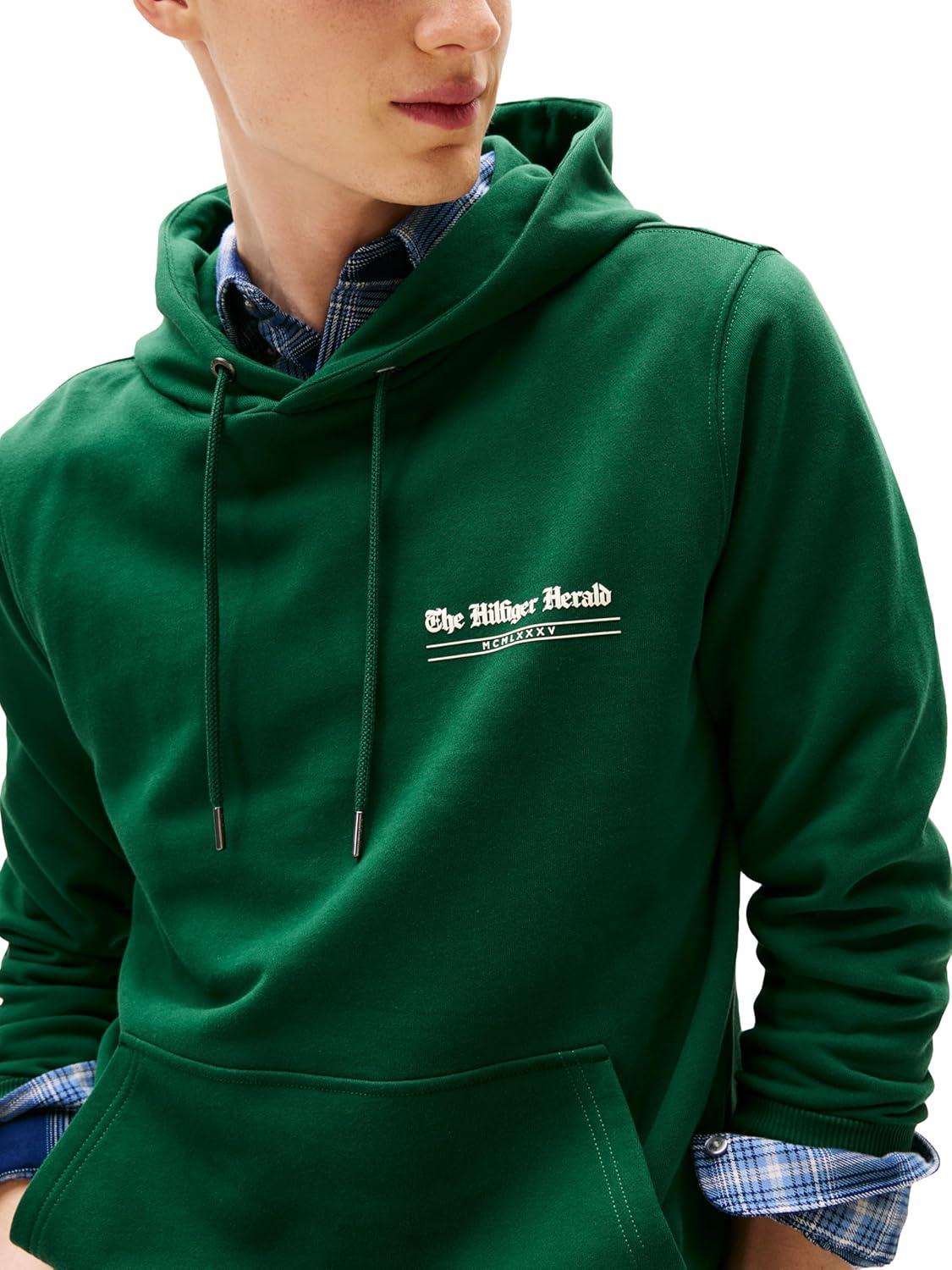 imageTommy Hilfiger mens Medium Weight Cotton Hoodie With Signature Graphic Herald LogoOrnamental Green