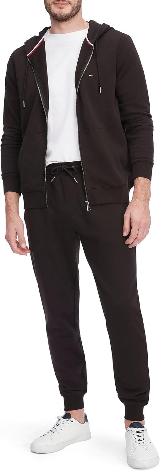 imageTommy Hilfiger mens Medium Weight Fleece Full Zip Up HoodieBlack