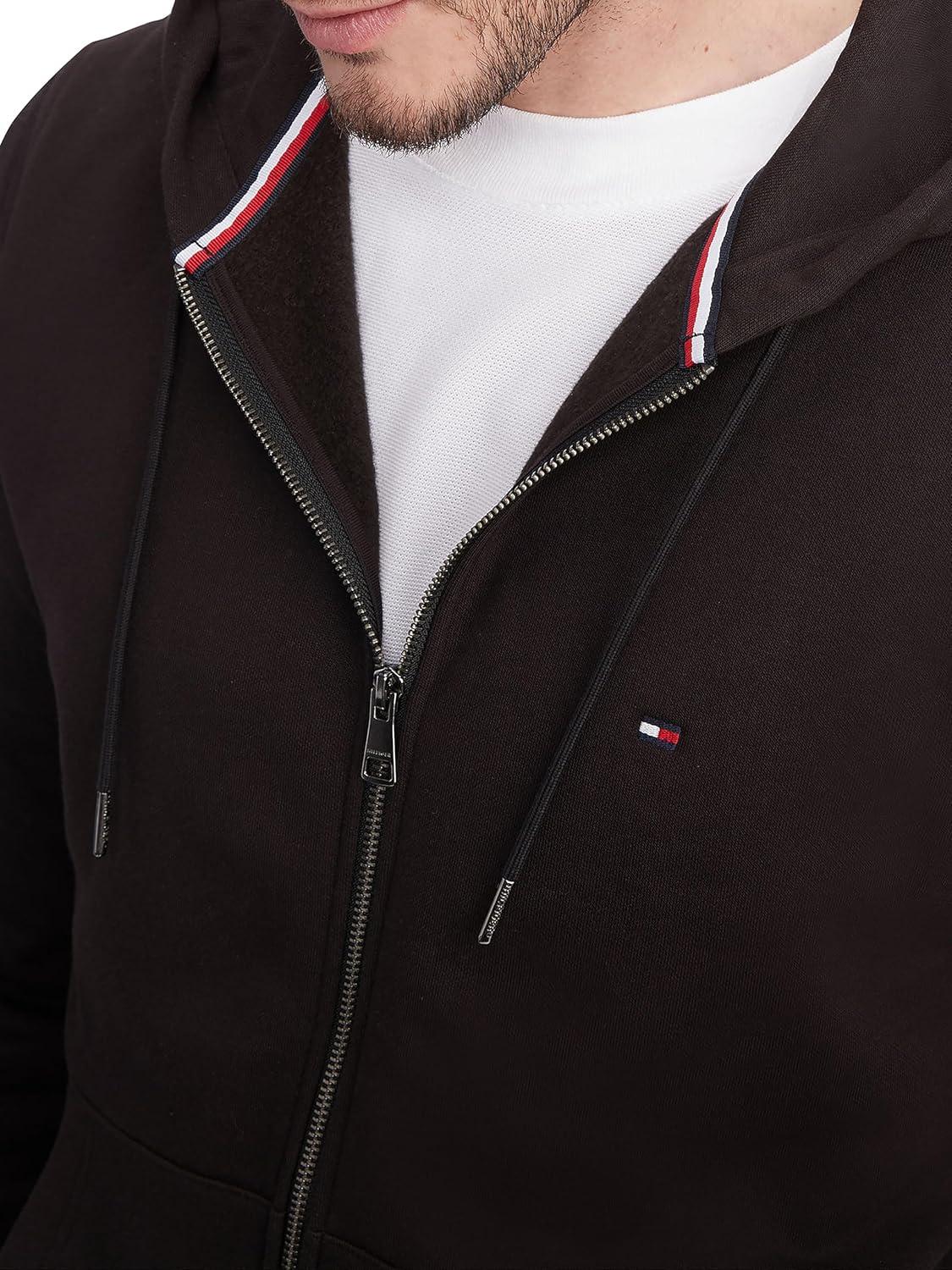 imageTommy Hilfiger mens Medium Weight Fleece Full Zip Up HoodieBlack