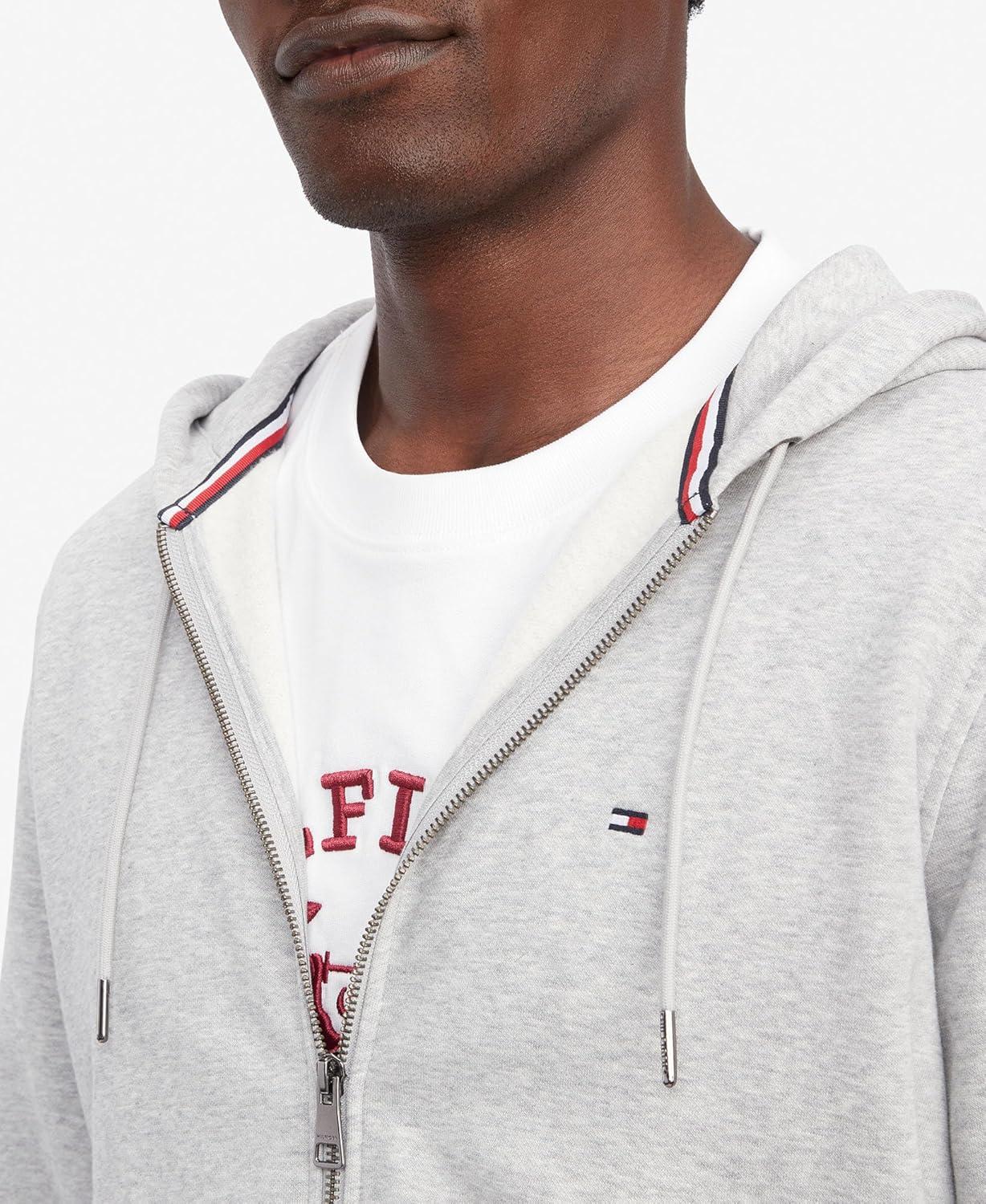imageTommy Hilfiger mens Medium Weight Fleece Full Zip Up HoodieLight Grey Heather