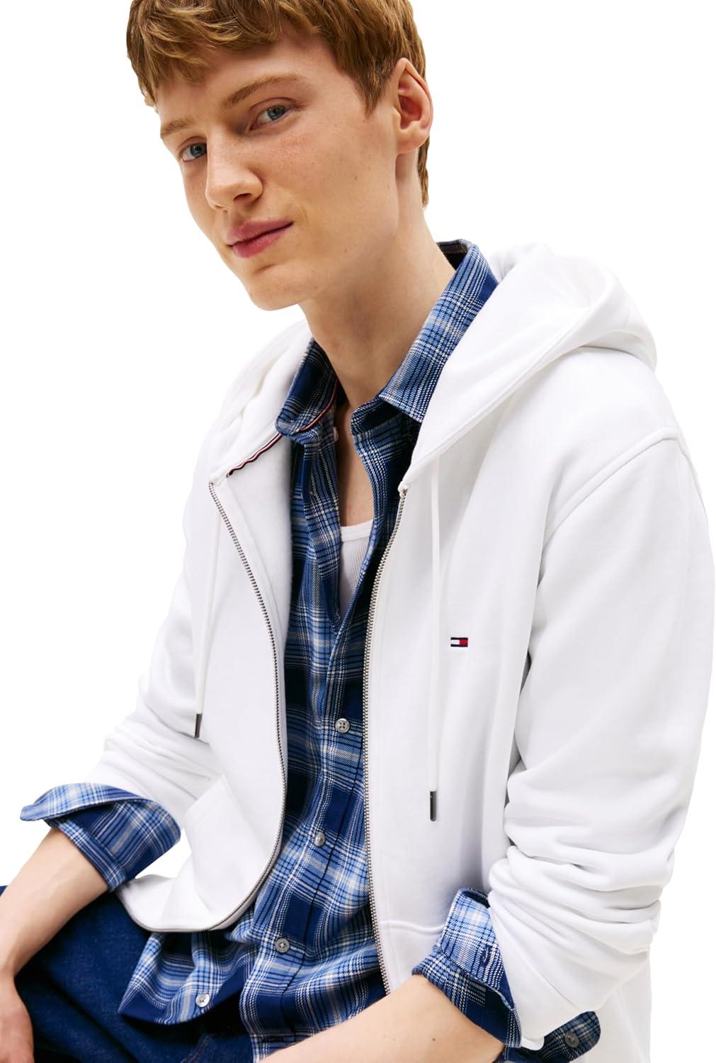 imageTommy Hilfiger mens Medium Weight Fleece Full Zip Up HoodieWhite