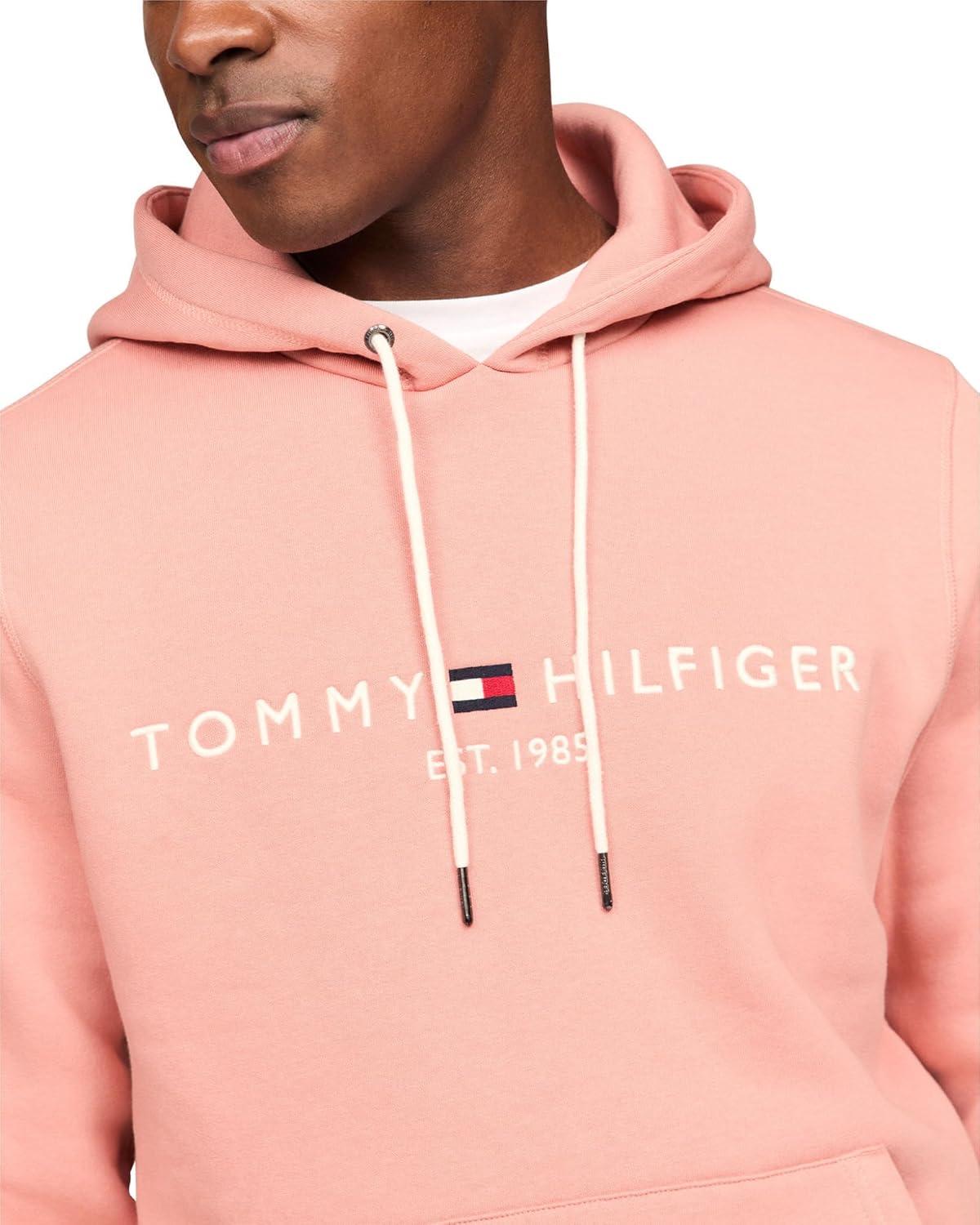 imageTommy Hilfiger mens Medium Weight Fleece Hoodie Sweatshirt With Embroidered Logo Also Available in Big ampamp TallClay Pink