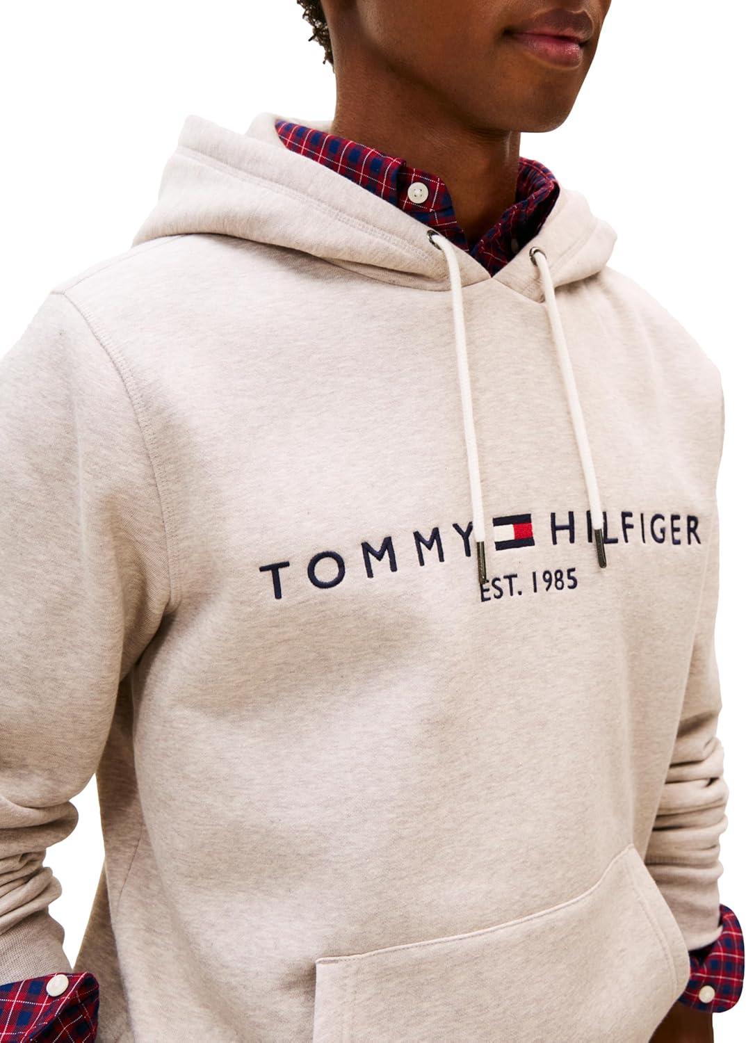 imageTommy Hilfiger mens Medium Weight Fleece Hoodie Sweatshirt With Embroidered Logo Also Available in Big ampamp TallHeathered Pebble
