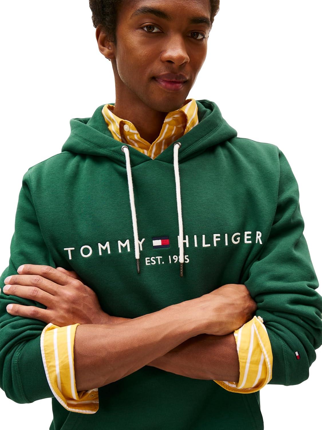 imageTommy Hilfiger mens Medium Weight Fleece Hoodie Sweatshirt With Embroidered Logo Also Available in Big ampamp TallOrnamental Green