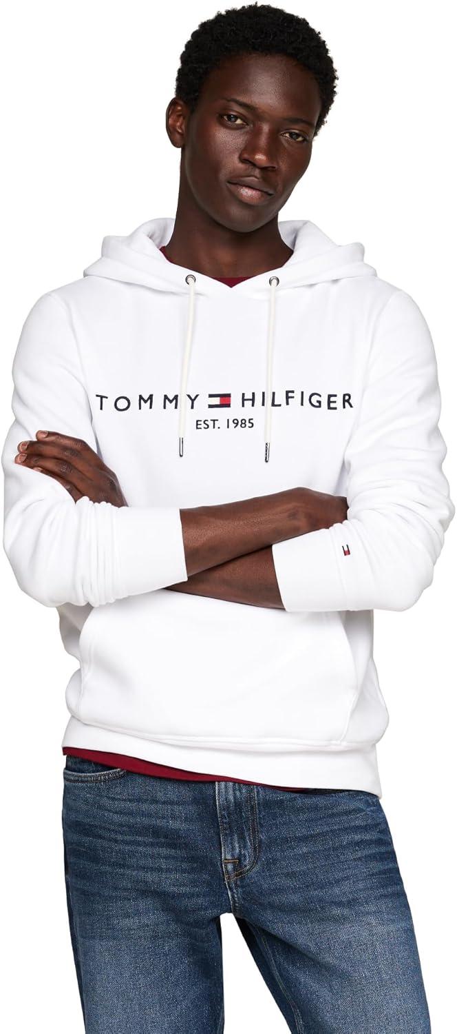 imageTommy Hilfiger mens Medium Weight Fleece Hoodie Sweatshirt With Embroidered Logo Also Available in Big ampamp TallWhite