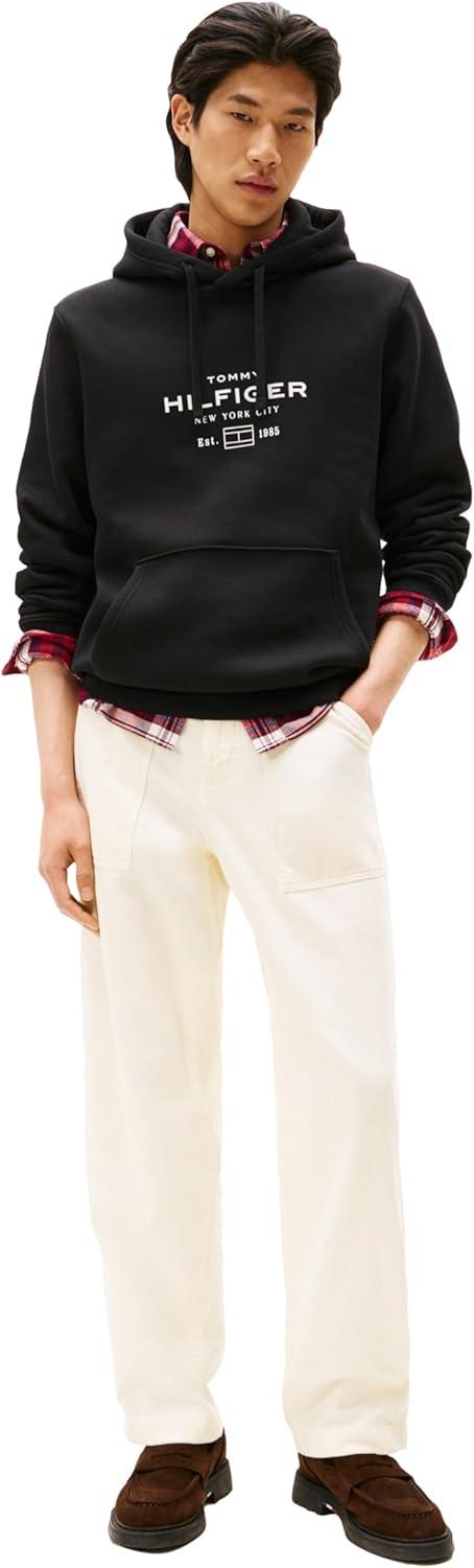 imageTommy Hilfiger mens Medium Weight Hoodie With Signature Printed Graphic LogoBlack