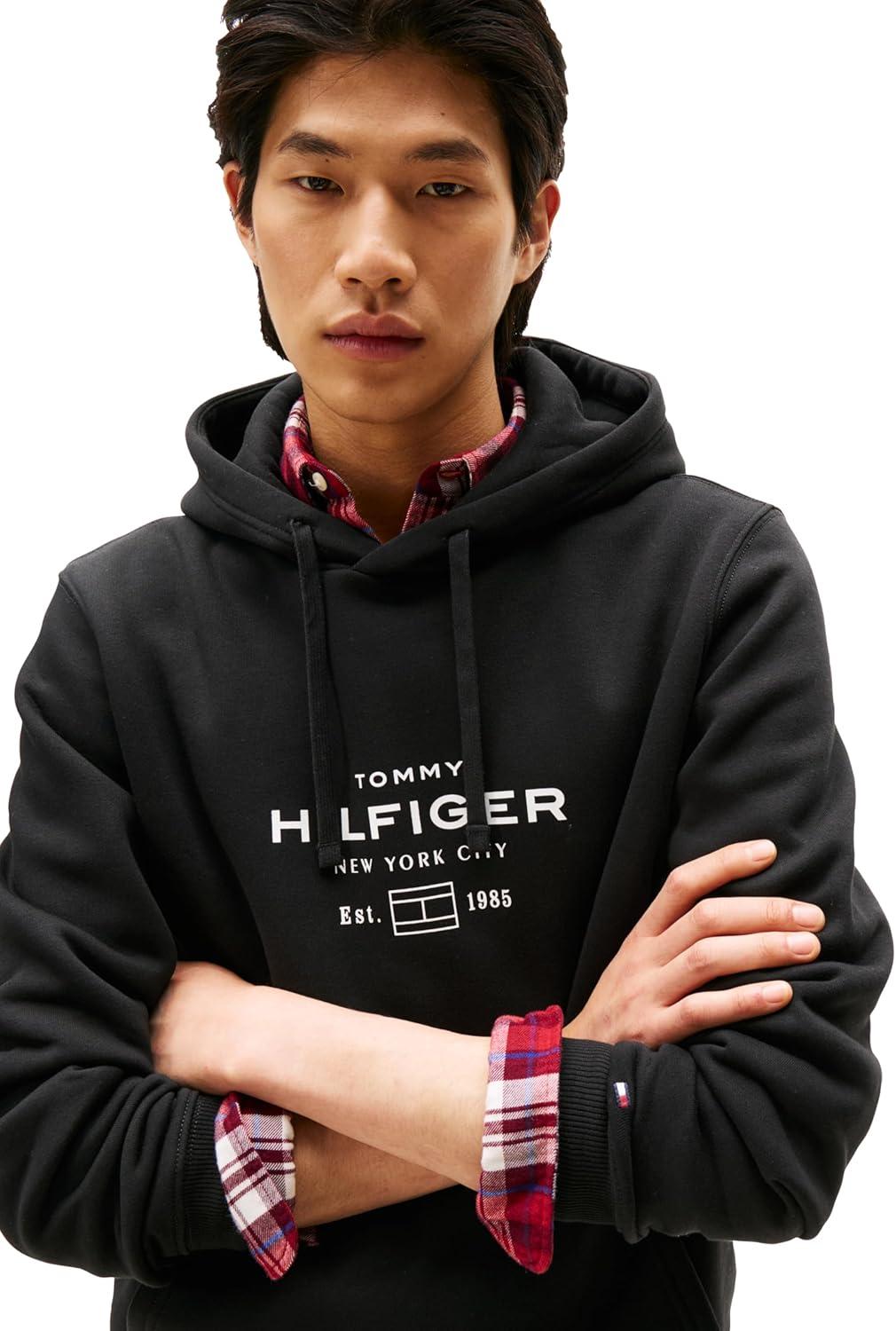 imageTommy Hilfiger mens Medium Weight Hoodie With Signature Printed Graphic LogoBlack