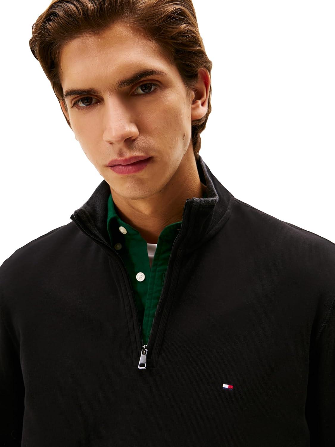 imageTommy Hilfiger mens Medium Weight Ribbed 14 Zip SweatshirtBlack