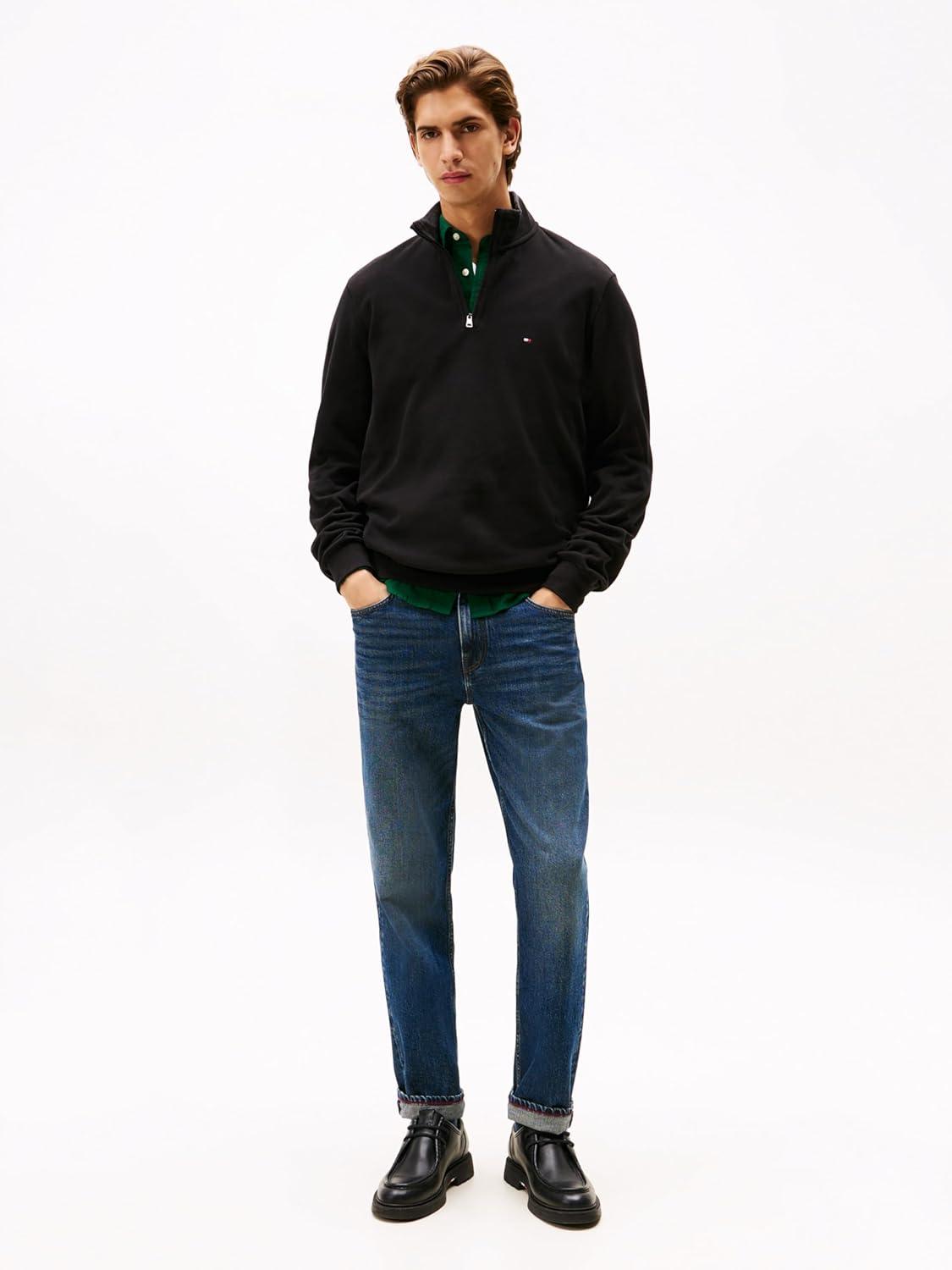 imageTommy Hilfiger mens Medium Weight Ribbed 14 Zip SweatshirtBlack