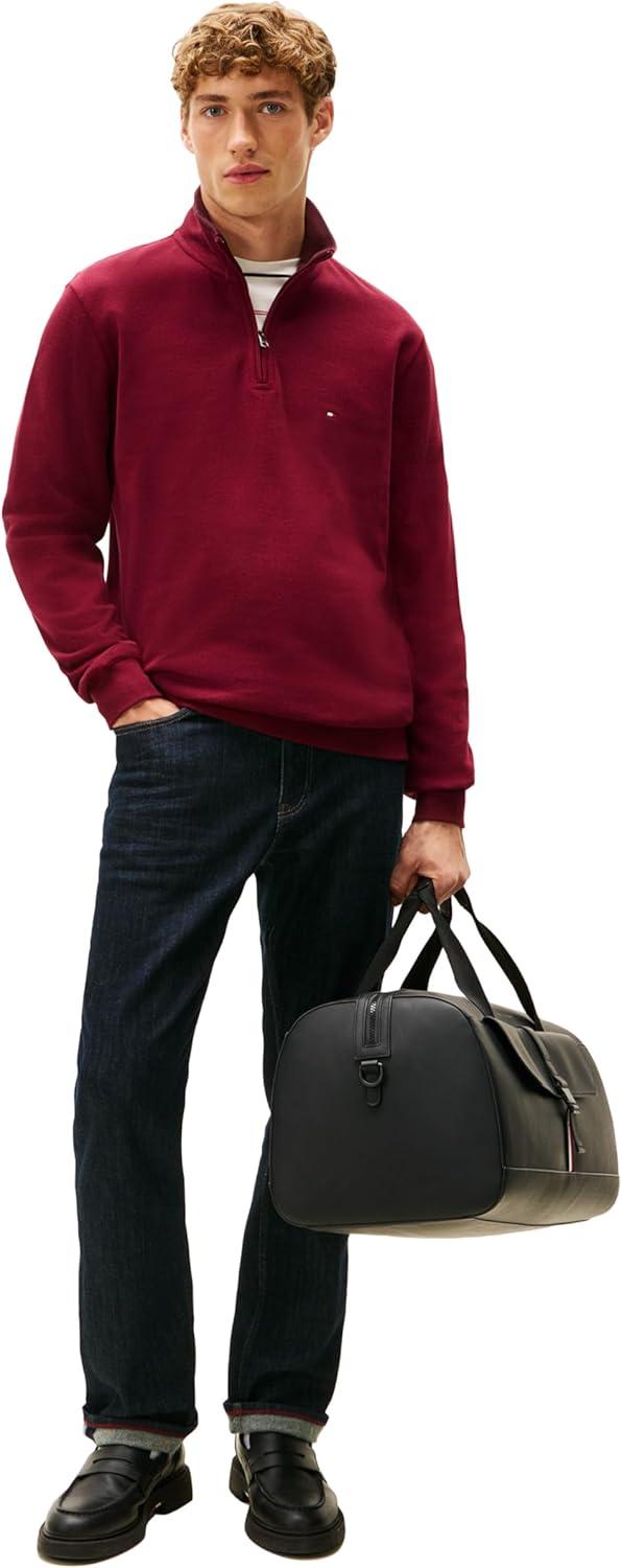 imageTommy Hilfiger mens Medium Weight Ribbed 14 Zip SweatshirtDeep Rouge