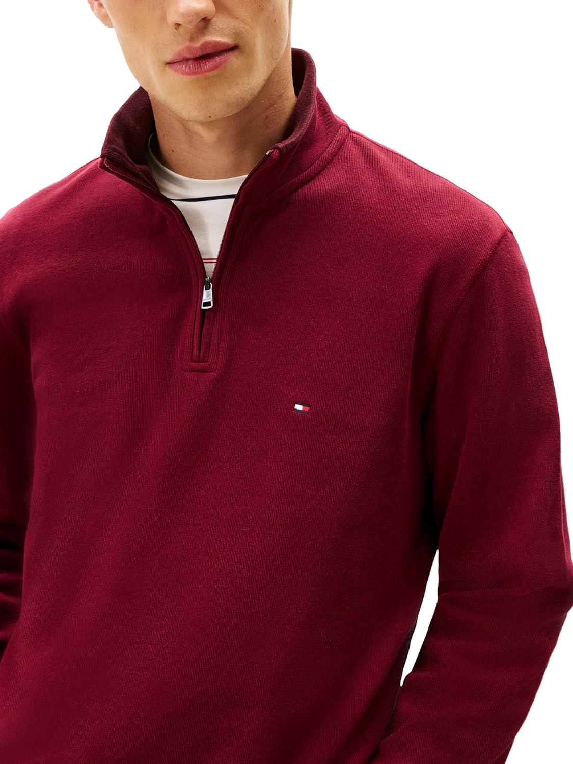 imageTommy Hilfiger mens Medium Weight Ribbed 14 Zip SweatshirtDeep Rouge