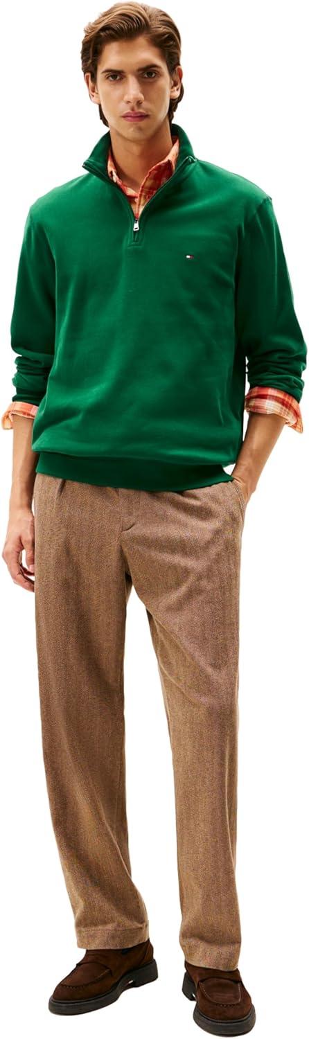 imageTommy Hilfiger mens Medium Weight Ribbed 14 Zip SweatshirtOrnamental Green