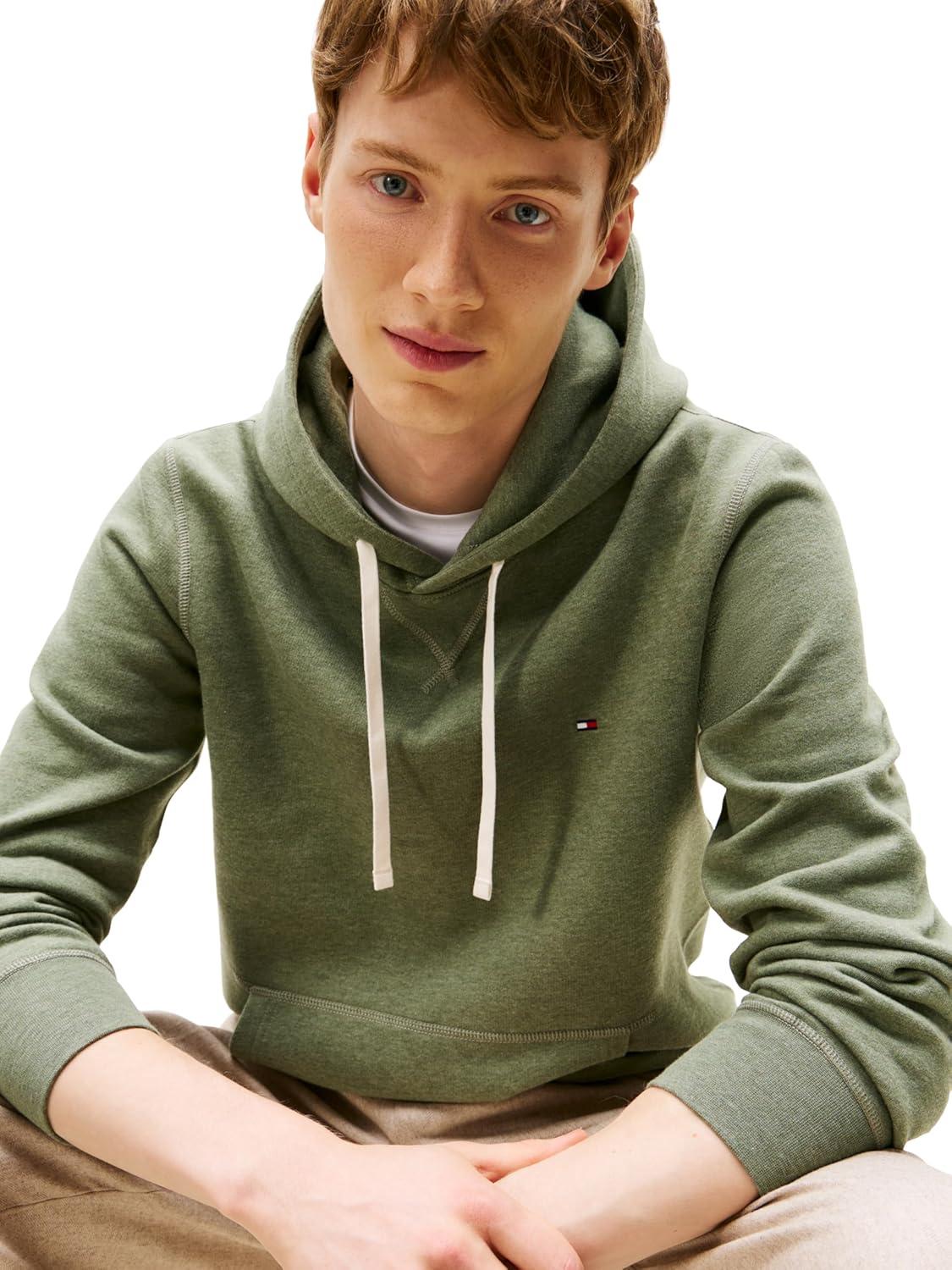imageTommy Hilfiger mens Medium Weight Solid Fleece Hoodie Sweatshirt Also Available in Big ampamp TallBattle Green Heather
