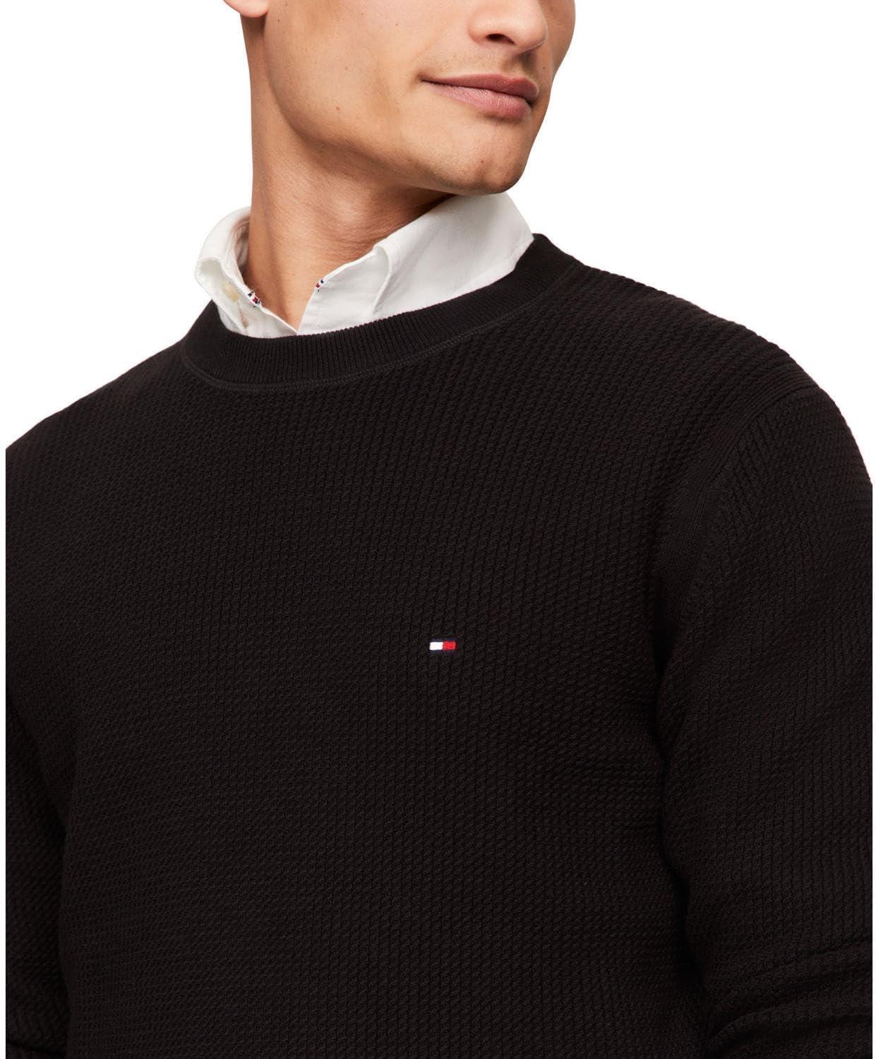 imageTommy Hilfiger mens Waffle Knit Crewneck Sweater Lightweight Pullover Also Available in Big ampamp TallBlack