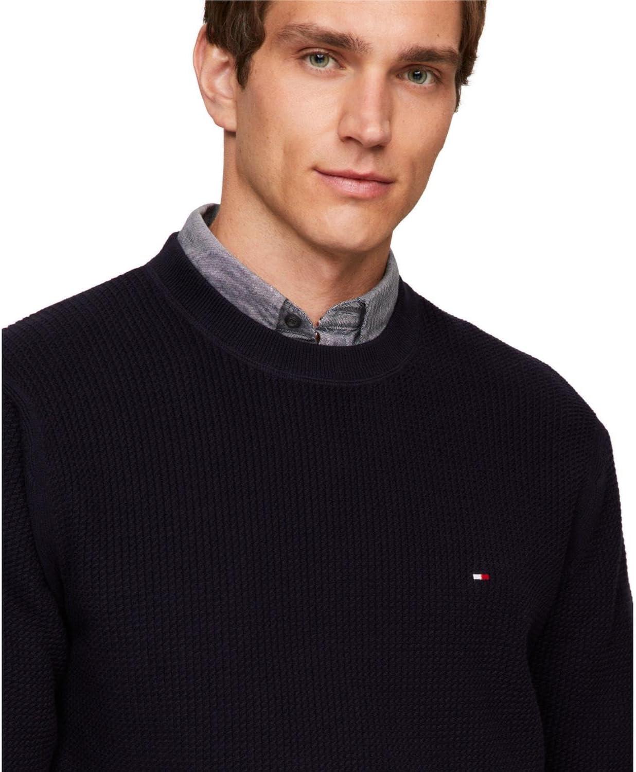imageTommy Hilfiger mens Waffle Knit Crewneck Sweater Lightweight Pullover Also Available in Big ampamp TallDesert Sky