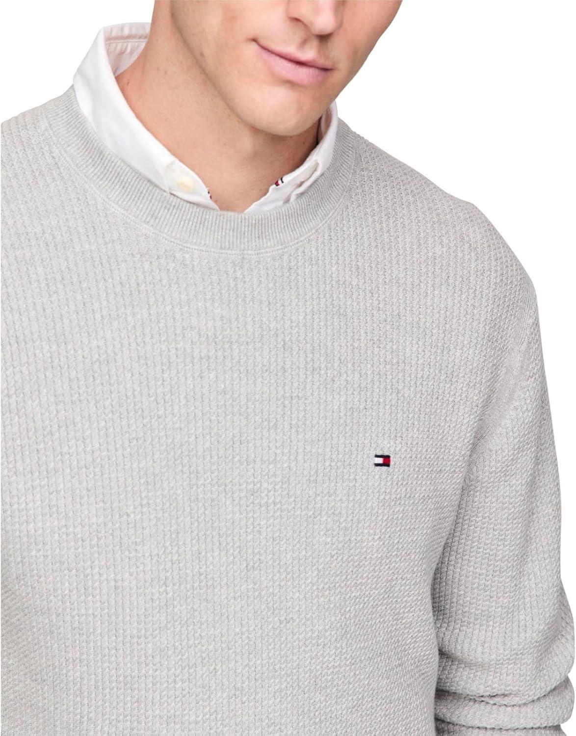 imageTommy Hilfiger mens Waffle Knit Crewneck Sweater Lightweight Pullover Also Available in Big ampamp TallLight Grey Heather