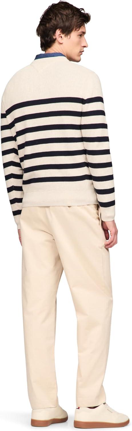 imageTommy Hilfiger mens Waffle Knit Crewneck Sweater Lightweight Pullover Also Available in Big ampamp TallOatmilk Htr Desert Sky