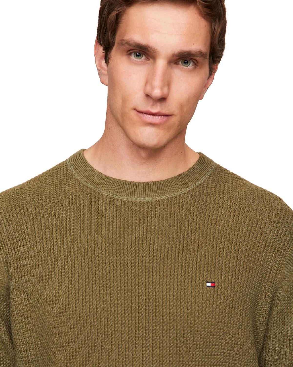 imageTommy Hilfiger mens Waffle Knit Crewneck Sweater Lightweight Pullover Also Available in Big ampamp TallUtility Olive