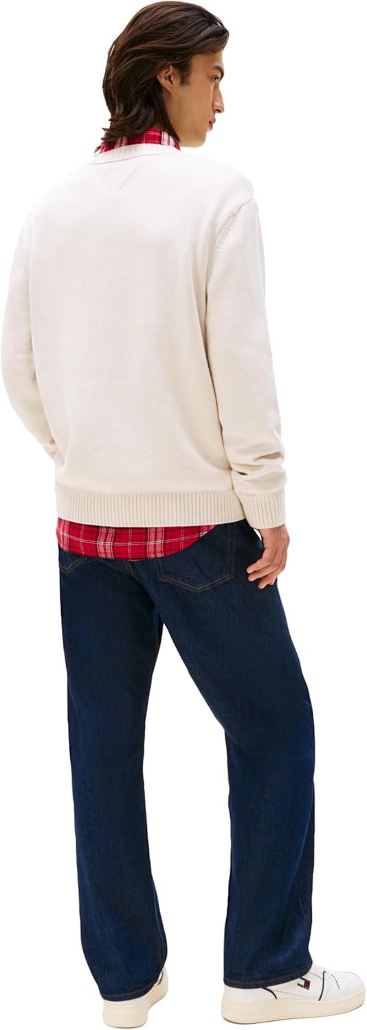 imageTommy Jeans Mens Medium Weight Crewneck Sweater with Flag LogoAncient White Heather