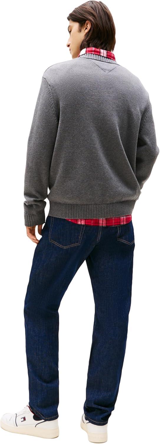 imageTommy Jeans Mens Medium Weight Crewneck Sweater with Flag LogoBlack Heather
