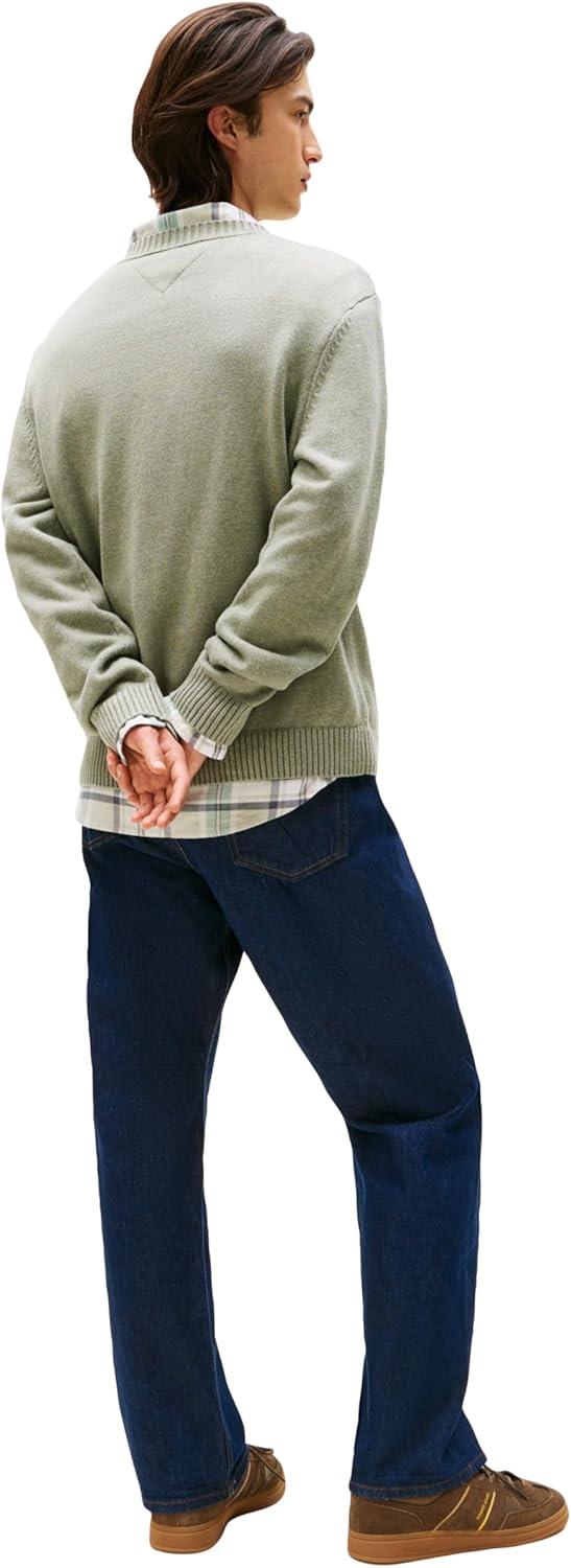 imageTommy Jeans Mens Medium Weight Crewneck Sweater with Flag LogoUtility Sage Heather