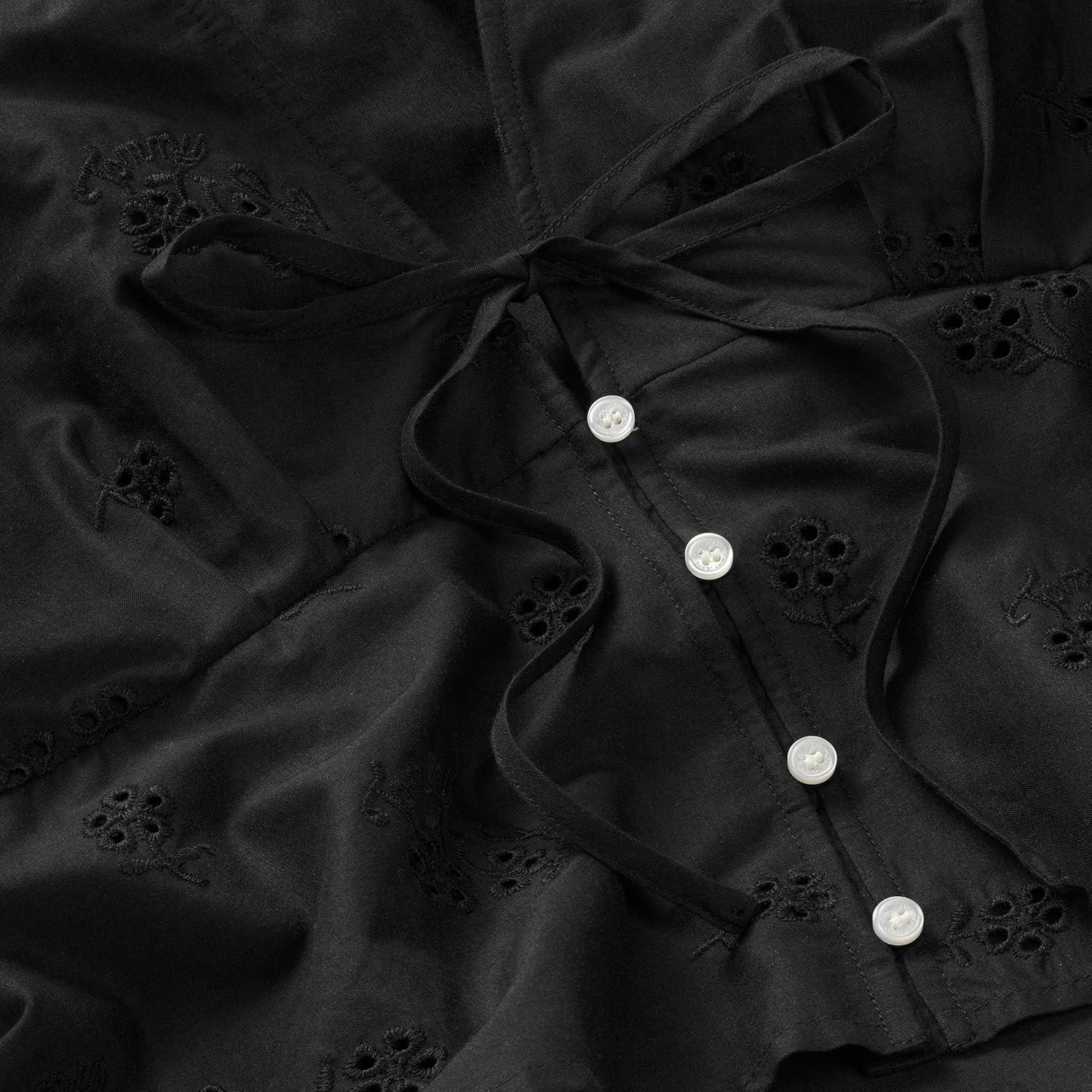 imageTommy Jeans Womens Casual Cotton Blouse with Front Tie Eyelet Tops for WomenBlack
