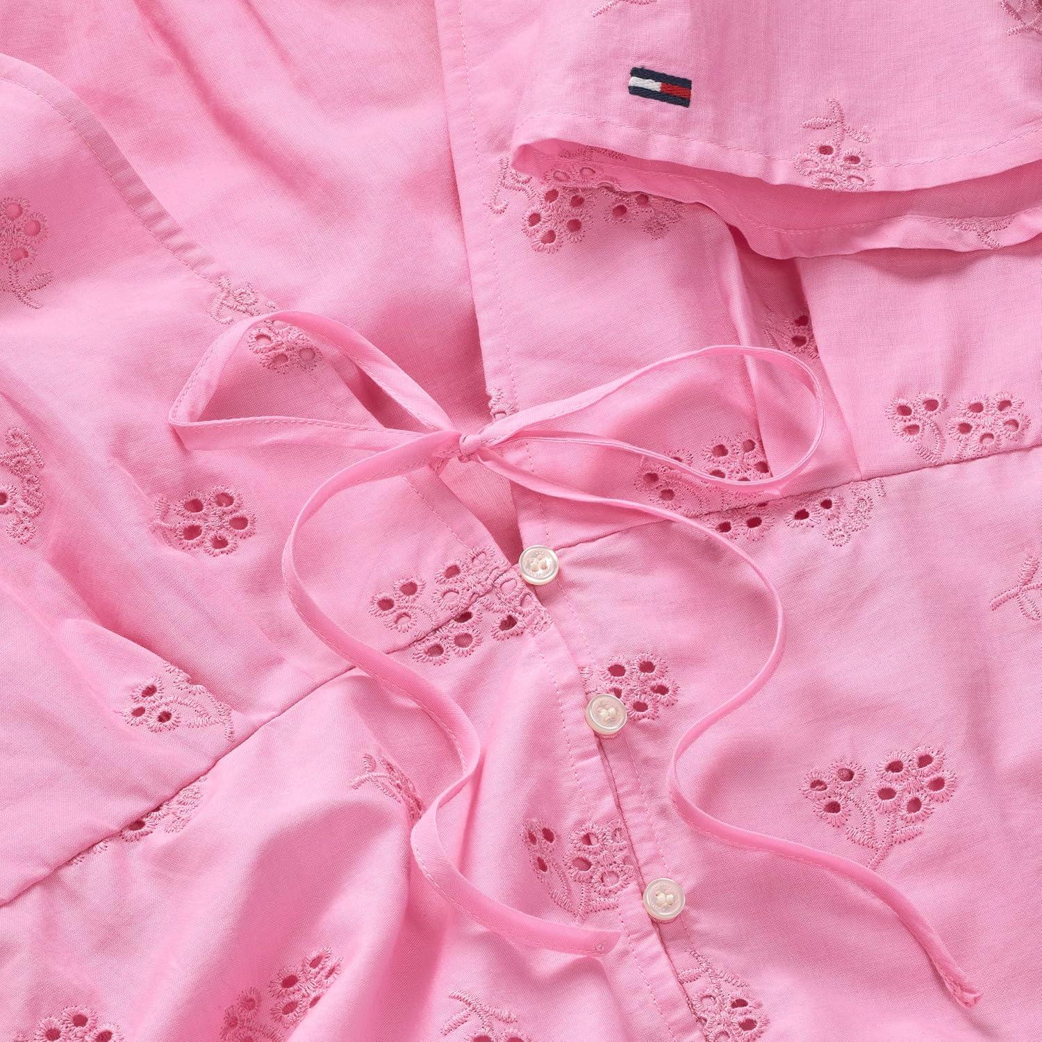 imageTommy Jeans Womens Casual Cotton Blouse with Front Tie Eyelet Tops for WomenCarnival Pink