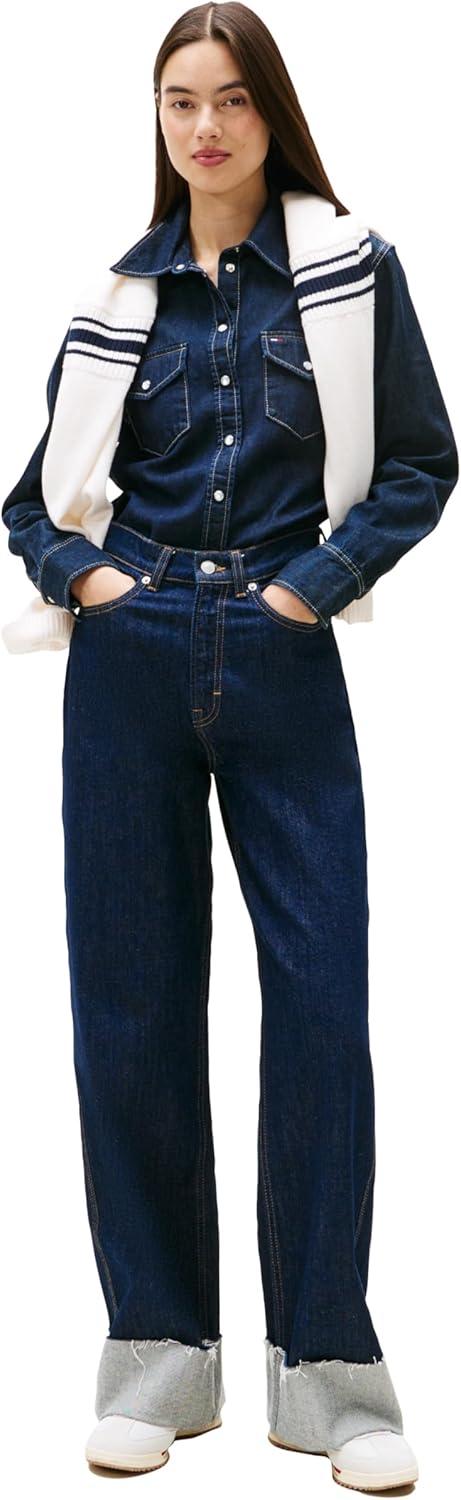 imageTommy Jeans Womens Claire High Rise Wide Leg JeansDenim Dark Turn Up