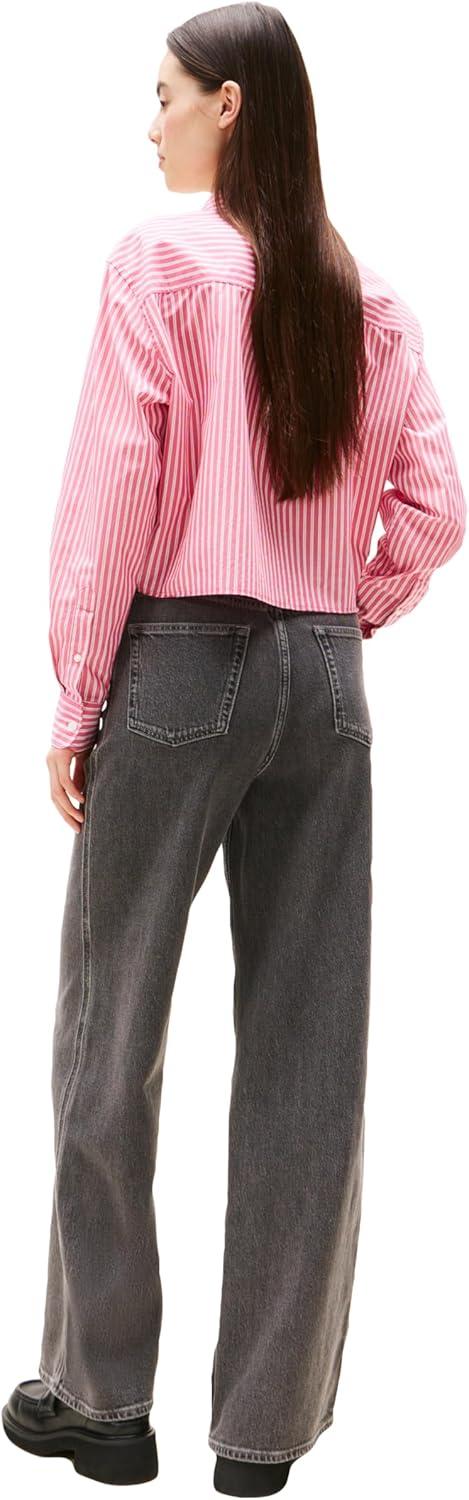 imageTommy Jeans Womens Crop Cotton Shirt with Embroidered Crest DetailVintage Cerise