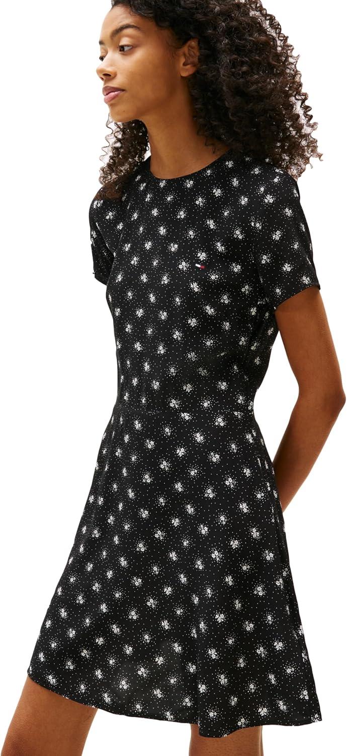 imageTommy Jeans Womens Fit and Flare Floral Design Summer Casual DressesBlack Floral Aop