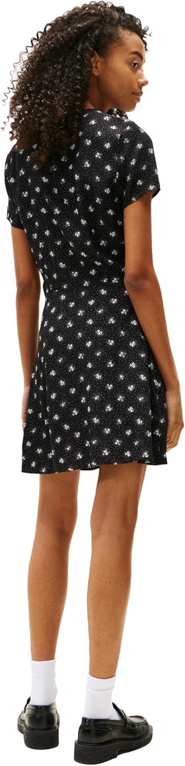 imageTommy Jeans Womens Fit and Flare Floral Design Summer Casual DressesBlack Floral Aop