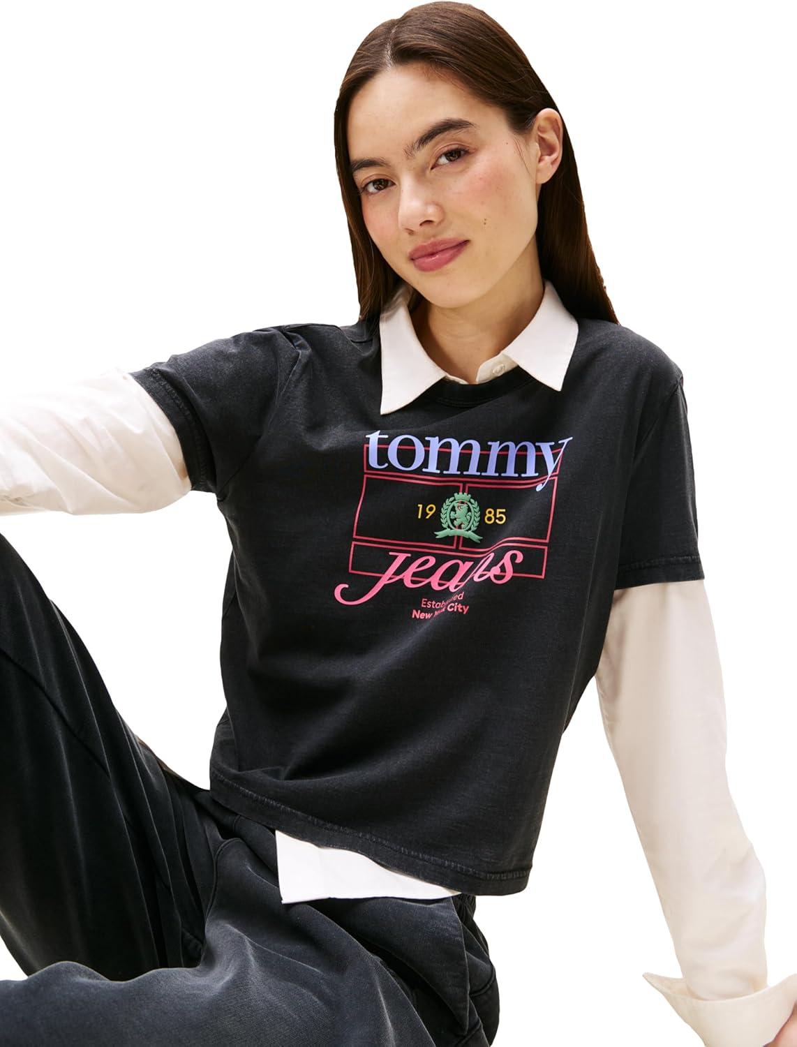 imageTommy Jeans Womens Graphic Tee with Printed Crest and Logo DetailBlack