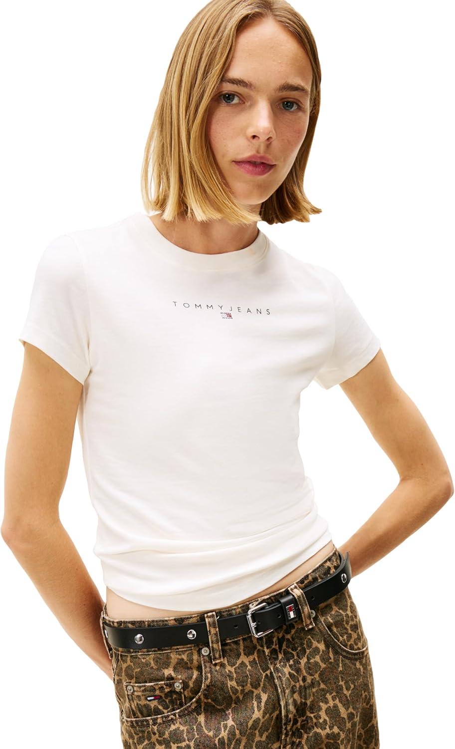 imageTommy Jeans Womens Graphic Tee with Rhinestone Flag LogoAncient White