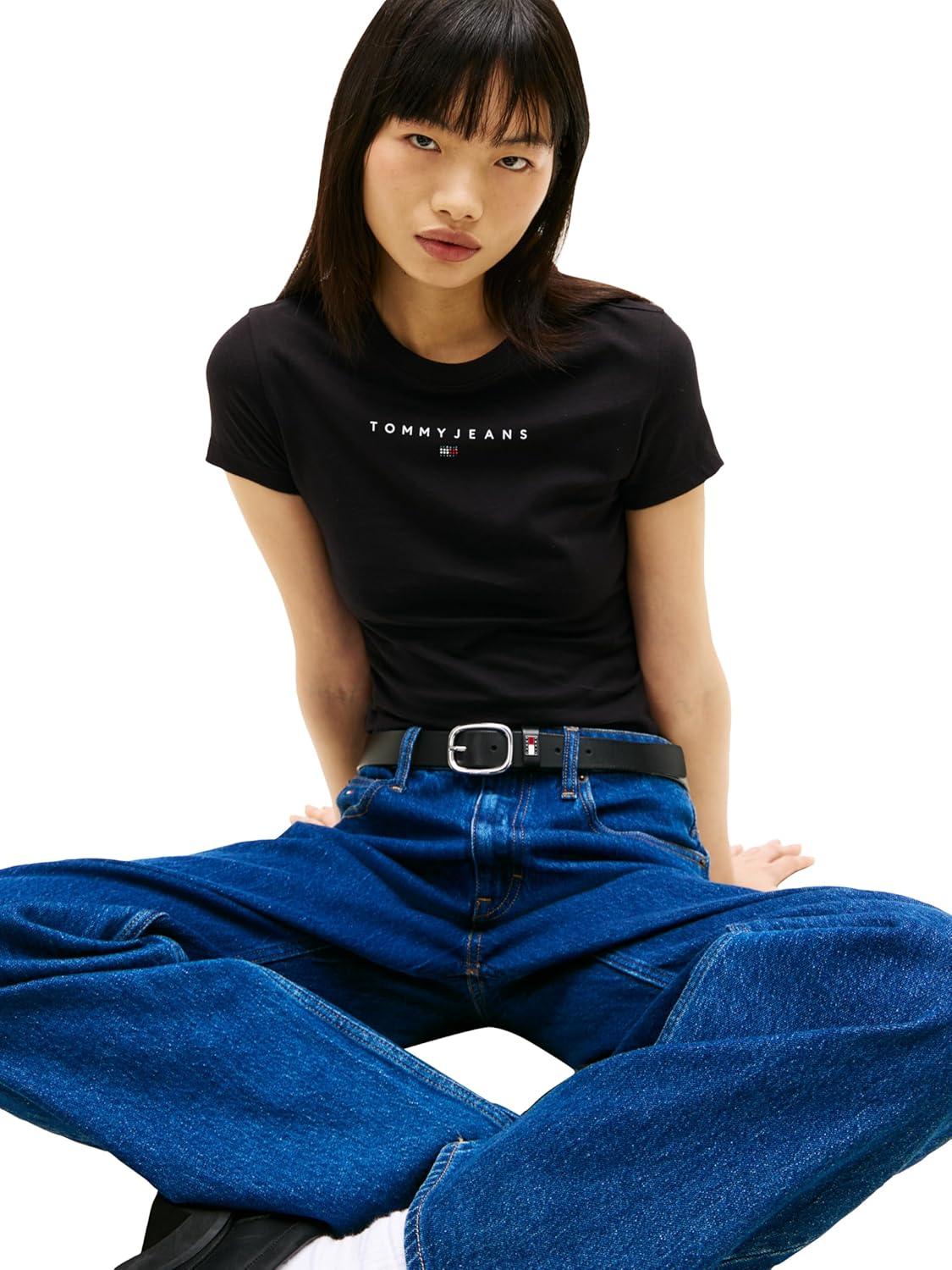 imageTommy Jeans Womens Graphic Tee with Rhinestone Flag LogoBlack