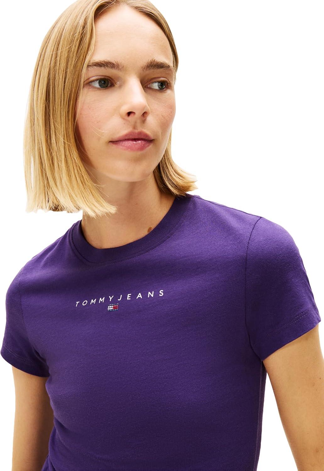 imageTommy Jeans Womens Graphic Tee with Rhinestone Flag LogoNocturnal Purple