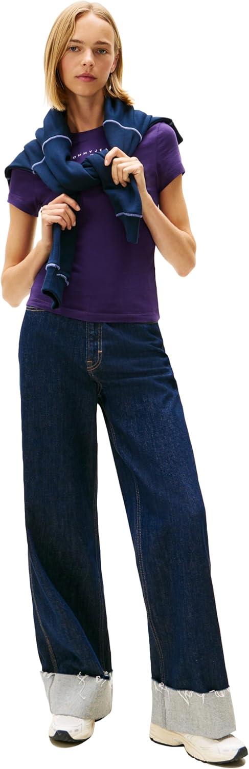 imageTommy Jeans Womens Graphic Tee with Rhinestone Flag LogoNocturnal Purple