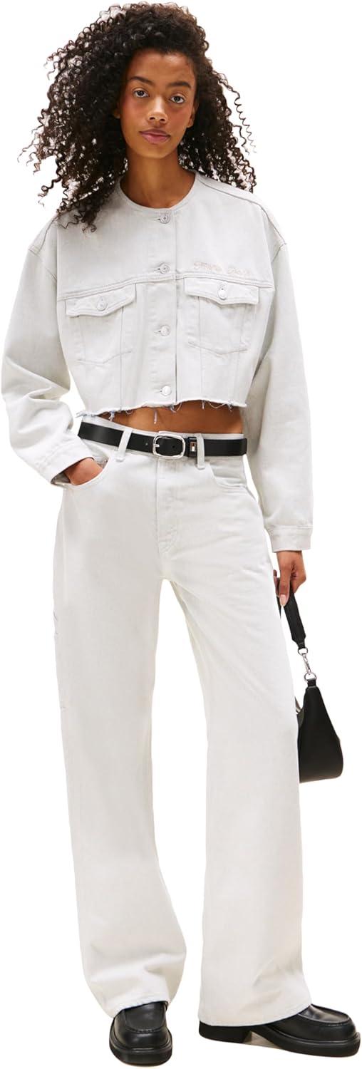 imageTommy Jeans Womens Lightweight Collarless Cropped Jean JacketDenim White