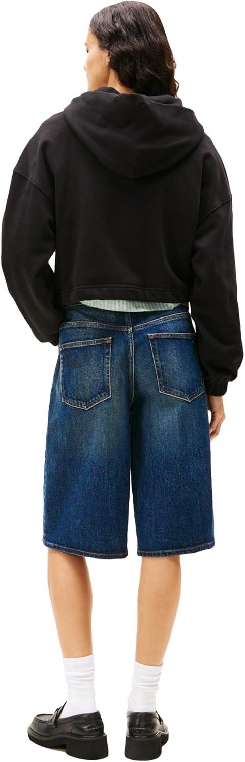 imageTommy Jeans Womens Medium Weight Cropped Hoodies with Rhinestone Logo DetailBlack