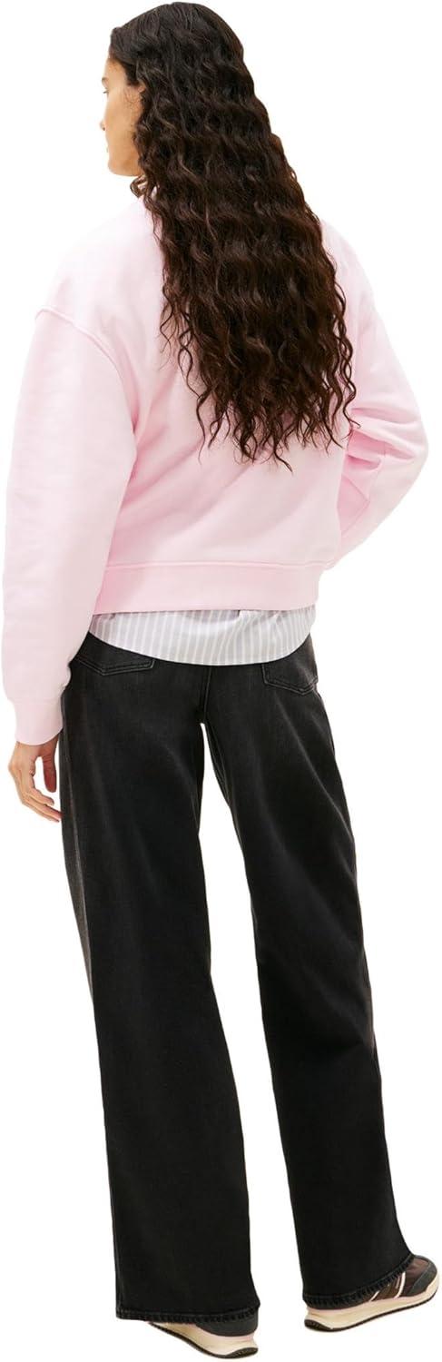 imageTommy Jeans Womens Medium Weight Pullover Crewneck with Center Embroidered Flag LogoLight Pink
