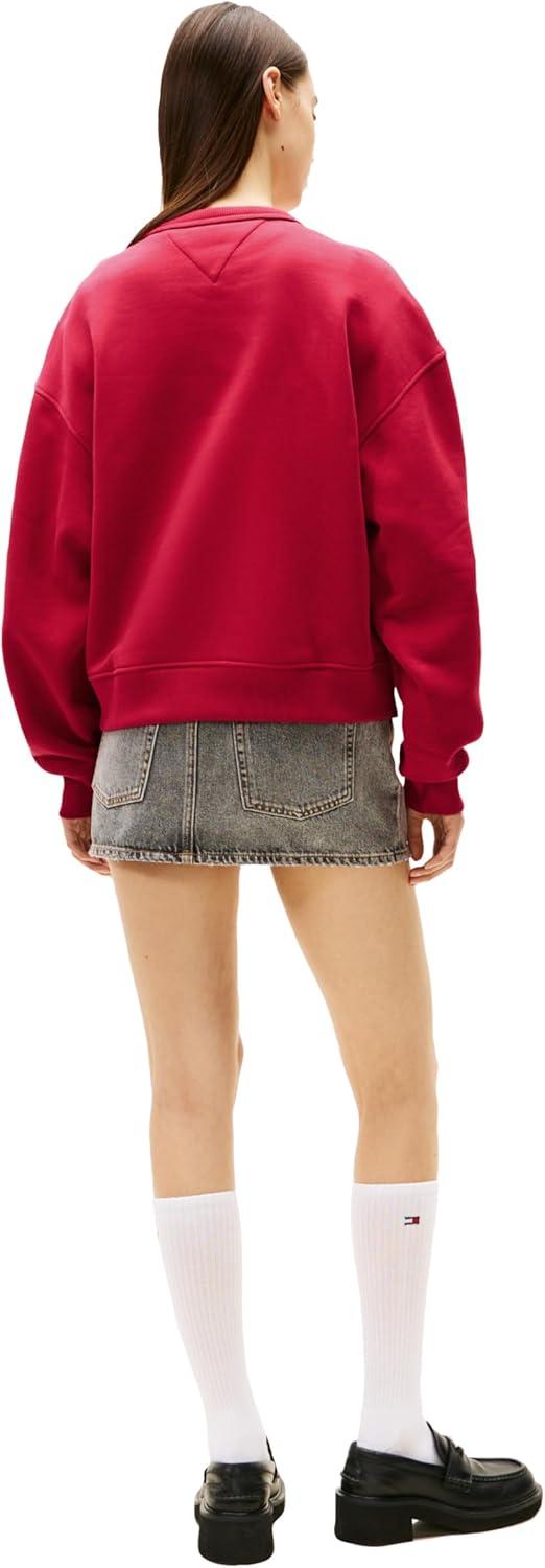 imageTommy Jeans Womens Medium Weight Pullover Crewneck with Center Embroidered Flag LogoRuby Rhubarb