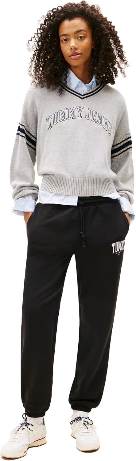 imageTommy Jeans Womens Regular Logo Jogger Sweatpants with Drawstring TiesBlack