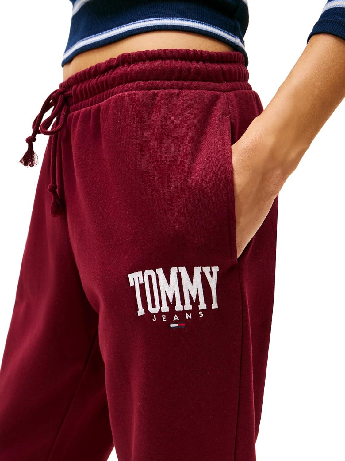 imageTommy Jeans Womens Regular Logo Jogger Sweatpants with Drawstring TiesDeep Rouge